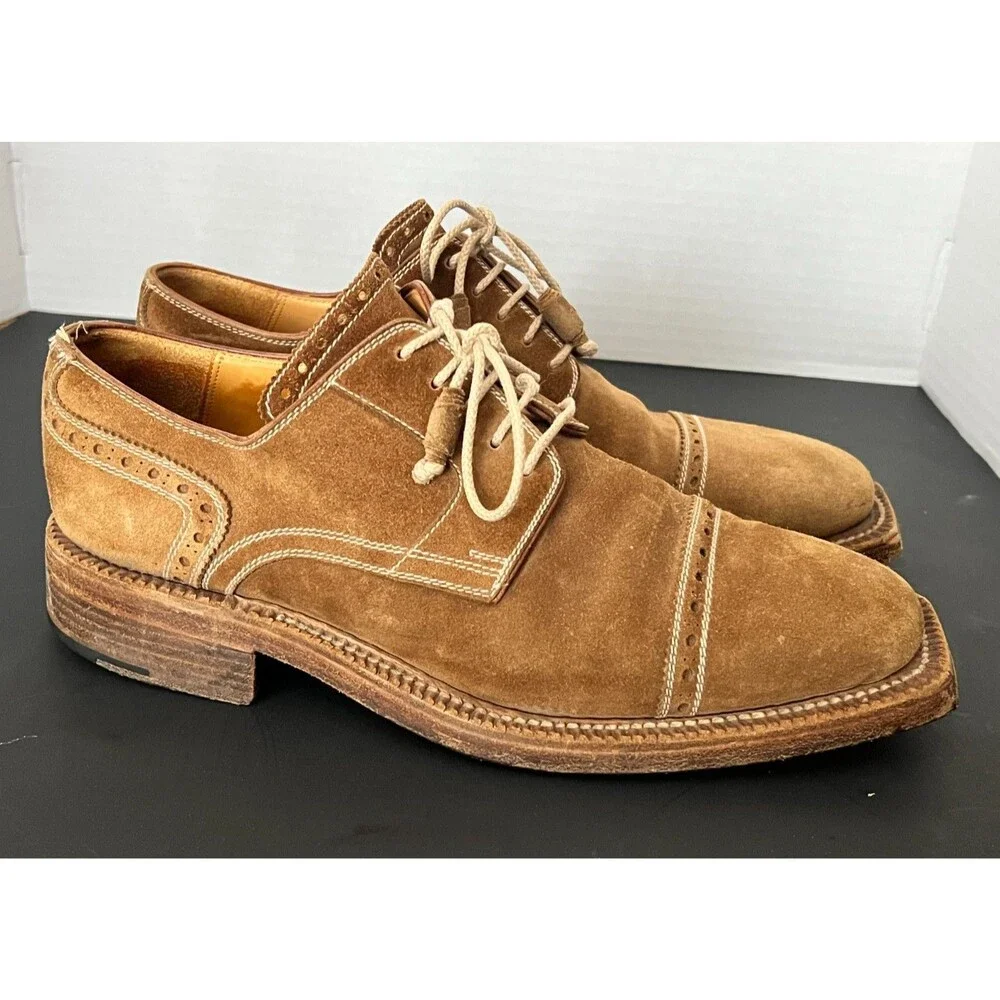 Stefano Branchini Calzoleria Men's 8 Brown Suede Leather Cap Toe Oxford Shoes